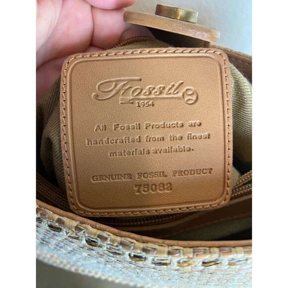 Fossil 1954 Womens Straw-Effect Crossbody Bag Brown Magnetic Handcrafted - 75032 - Picture 6 of 7